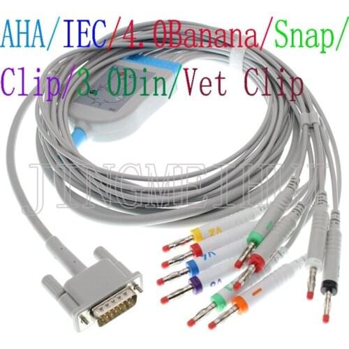 Compatible PHILIPS (HP) M1770A M1771A M1772A ECG EKG Lead cable 3.0DIN/4.0Banana/Snap/Clip/Animal Vet Alligator clip leadwire