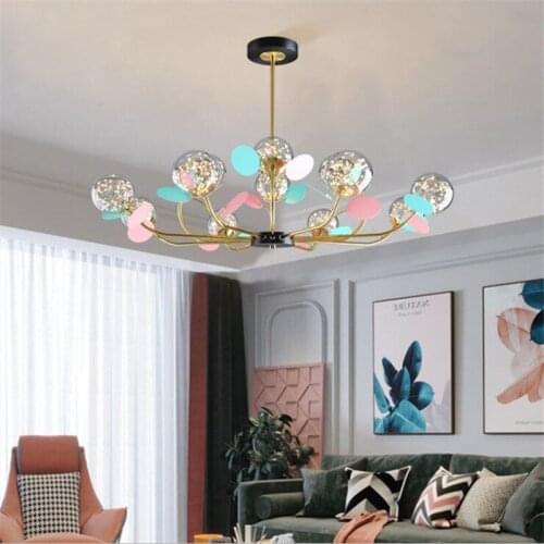 Modern Macaron White/Gold 6/8/9/12 Heads Pendant Light Foyer Kids Bed Dining Room Round Colorful Glass Suspension 2654