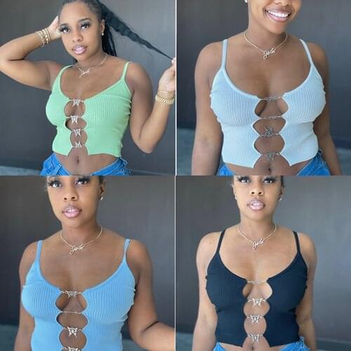 Echoine Ribbed Strap White Sleeveless Casual Camis Top Women Crop Tops Tees Ladies Basic Sexy Butterfly Tshirt Spaghetti Summer