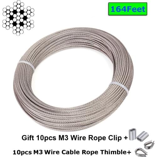 1/8 Inch Stainless Steel Aircraft Wire Rope for Deck Cable Railing Kit,7x19 100/164Feet T316 Marine Grade
