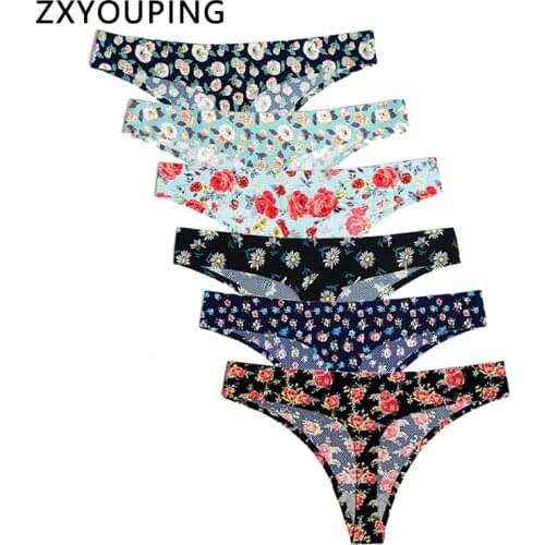 6 Piece Print Seamless Thongs Sexy G-String Panties Women Underwear Breathable Tangas Female Lingerie Briefs XS-L US Size