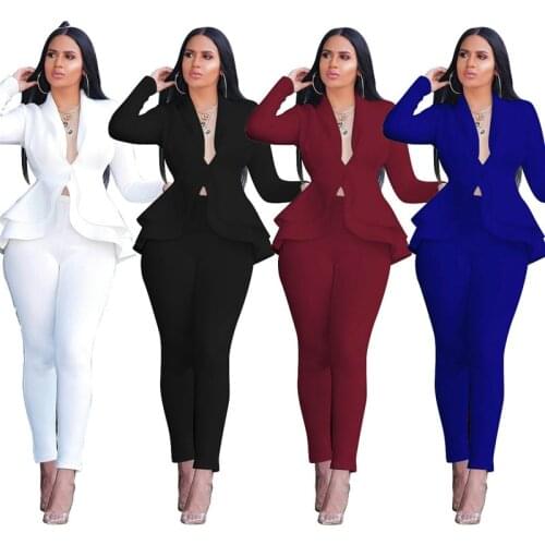 Solid Cover Belly Suit V-Neck Through Fashion Full Sleeve Long Pants Bandage Women Sexy High 2 piece Women Set