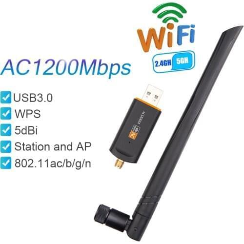 USB3.0 WiFi Antenna Adapter 1200Mbps Wireless Network Card RTL8812BU 802.11ac Dual Band Wifi Antenna Dongle for Desktop Laptop