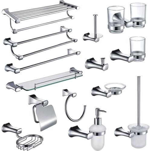 Bathroom Towel Rack Towel Bar Ring Robe Hook Paper Holder Glass Cup Storage Shelf Soap Dispenser Dish Toilet Brush Holder Set