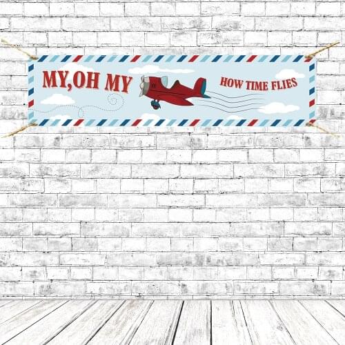 Vintage Airplane Themed First Birthday Party Banners Time Flies Airplane Birthday Party Banners Background Posters With Grommets