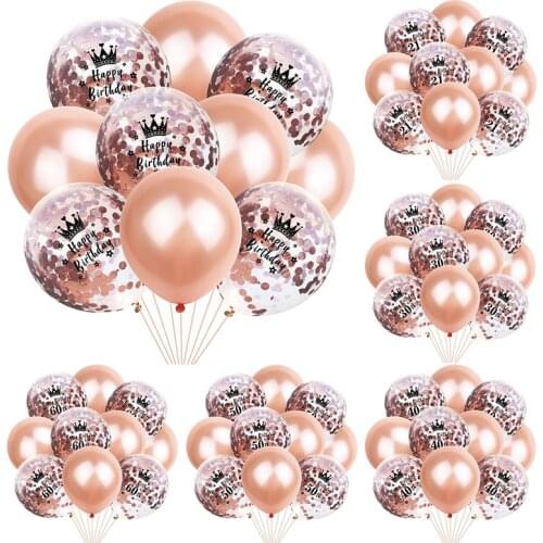 10pcs Rose Gold Confetti Air Ballons Adult Birthday Party Balloons Decoration 30 40 50 60 Happy Birthday Ballons Party Supplies