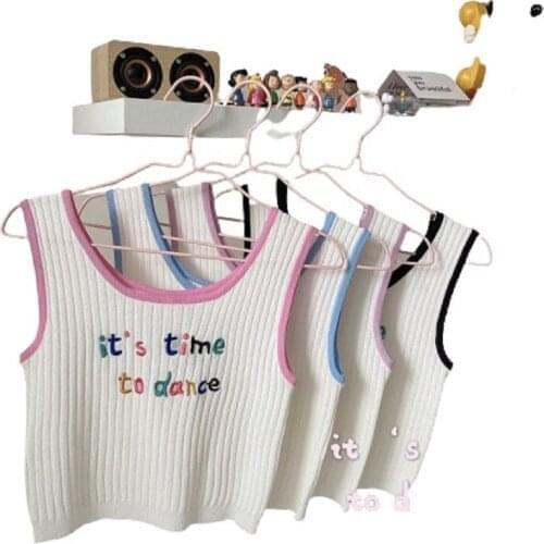 PERHAPS U Women Summer Causal Vertical Stripes Candy Letter Print Camisole Strap Tank Slim Blouse Tops B3084