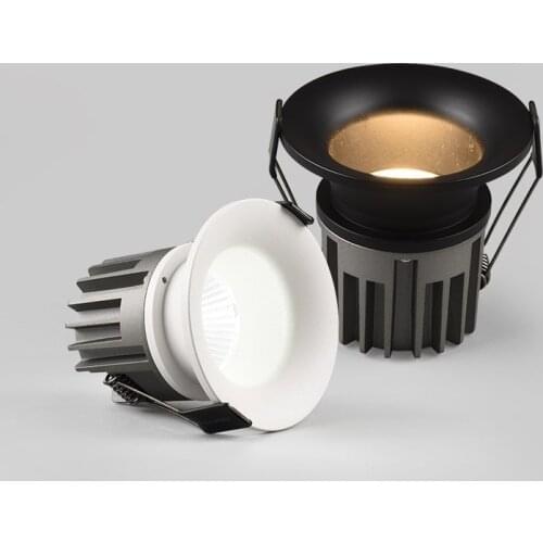Anti-glare Embedded Led COB Ceiling Recessed Downlight 7w 12w Round Dimmable LED Wall Wash Light Hotel Villa Lighting