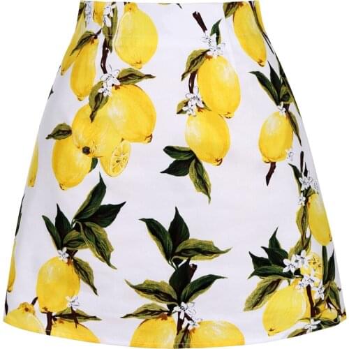 SISHION White lemon print cotton Skirt ss0008 high waist plus size vintage women mini skirt jupe femme 2020 female summer skirts