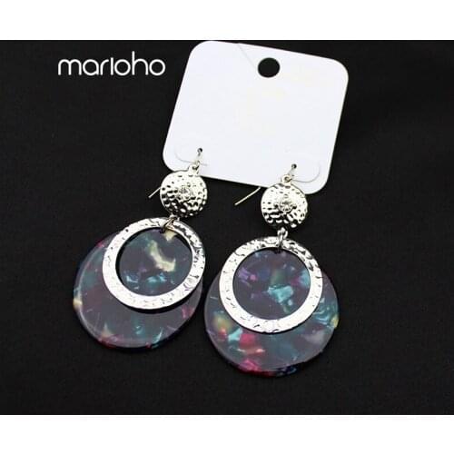 Retro Alloy Round Acrylic Acetate Texture Drop Earrings For Women Simple Silver Color geometric Earrings Statement Jewelry Party