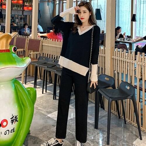 2020 Fashion Designer Runway New Pattern Womens Wear Temperament Knitting Top+Chic Broad-Legged Trousers 2 Piece Suits S-4XL