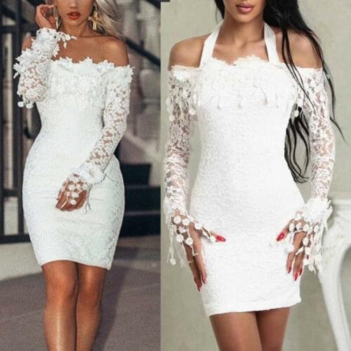 Women Elegant Formal Dress Ladies Lace Off Shoulder Slim Bodycon Mini Dress Party Club Wedding Fashion Clothes Dropshipping