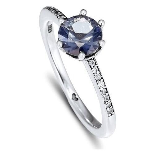 Winter Blue CZ Sparkling Crown Rings for Women Fashion 925 Sterling Silver Jewelry Female Rings Crystal Accessories Girls Rings