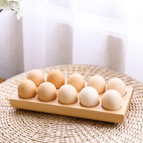 10 Grids Wooden Egg Storage Tray Home Kitchen Refrigerator Double Row Egg Display Rack
