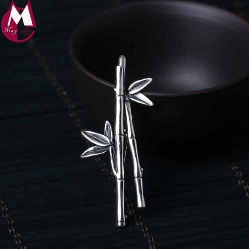 100% 925 Sterling Silver Brooch Pendant Vintage Bamboo Leaves Handmade Plant Chinese Style Pins Original Design Jewelry YX02