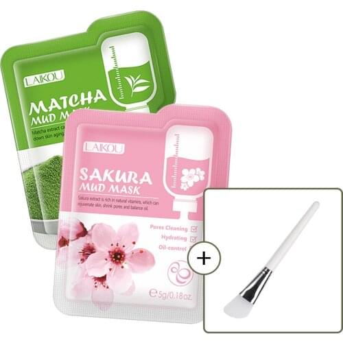 100PCS Cherry Matcha Mud Face Mask Lifting Firming Brightening Oil Control Anti Wrinkle Deeply Cleaning Facial Pack Wrapped Mask