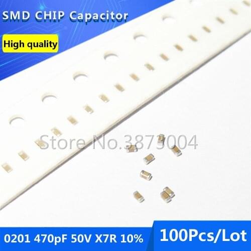 100pcs 0201 470pF 50V X7R 10% Thick Film Chip Multilayer Ceramic Capacitor