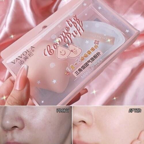 2pcs Makeup Sponge Puff Dry Wet Dual Use Liquid BB CC Cream Foundation Smooth Powder Cosmetic Blender Puff Kit Triangle Shape