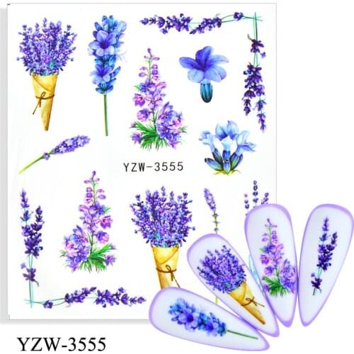LCJ 2021 New Green Flowers Leaves Tree Water Decals Spring Summer Theme Floral Transfer Stickers Slider Nail Art Decoration