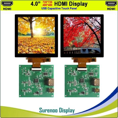 4.0" 720X720 / 480X480 1:1 HDMI to MIPI IPS LCD Module Monitor Screen with USB Capacitive Touch Panel
