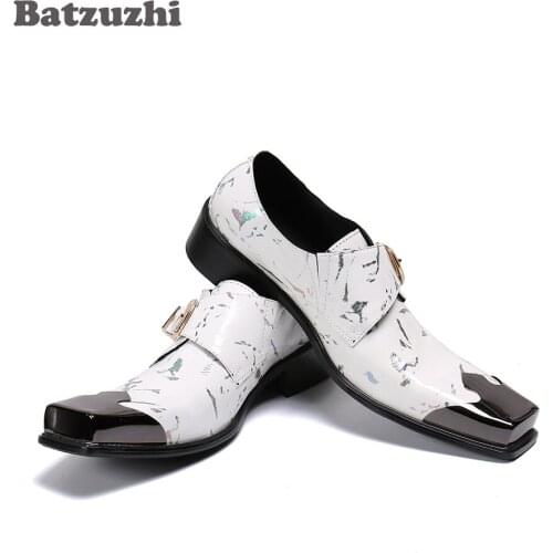 Batzuzhi Brand New Mens Shoes Square Toe Genuine Leather Dress Shoes Men White Business/Party/Wedding Shoes Men, Sizes EU38-46