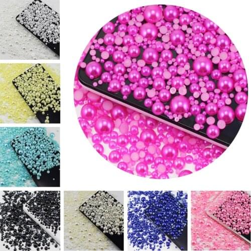 2/3/4/5/6/8/10mm Mixed 288/576pcs/pack Beaded Semi-round Beads DIY Clothing Mobile Phone Decorative Beads Stick-on Acrylic bead