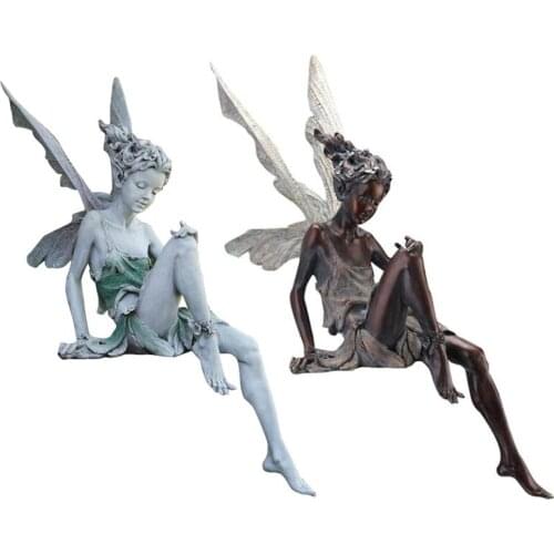 Flower Fairy Sculpture Garden Landscaping Yard Art Ornament Resin Turek Sitting Statue Outdoor Angel Girl Garden Figurines Craft