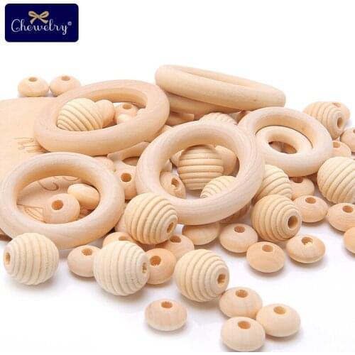Wooden Teething Beads Thread Wood Bead For Pacifier Pendant Infant Baby Rattle Play Gym Toys DIY Crafts Beads Baby Products