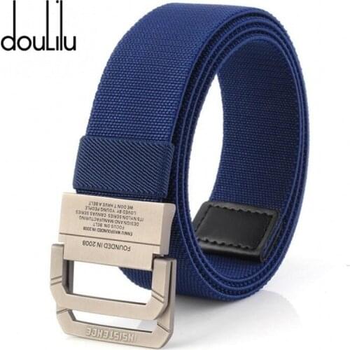 Elastic Men Belt Double Ring Metal Buckle Tactical Belts Comfortable Canvas Trousers Strap Adjustable Length Training Waistband