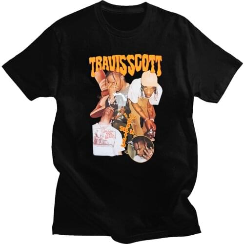 Mens European and American Graphic Brand Travis Scott Hip-hop Rapper Character Street Loose Short Sleeve Summer Popular T-shirts