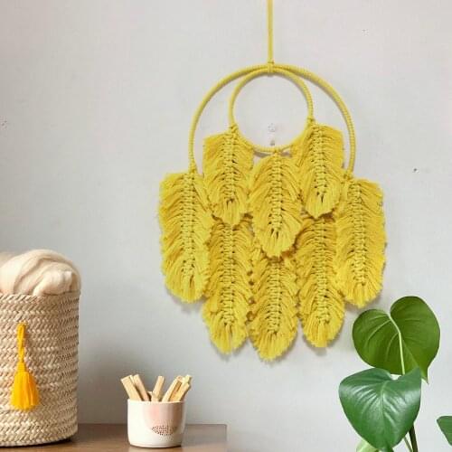 Feather Tassel Tapestry Wall Boho Decor Leaf Macrame Wall Hanging Room Decoration Farmhouse Dorm Room Decor Gift