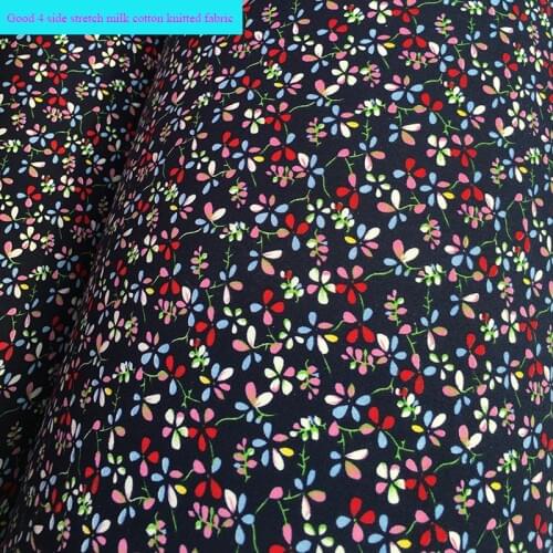 Good Small Flower Print 4 Sides Stretch Milk Silk Cotton/Spandex knitted Fabric DIY T-Shirt/Dress Sewing Women Briefs/Underwear
