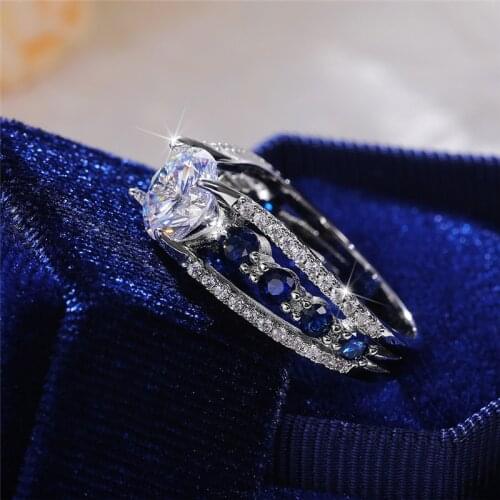 Huitan Newly Designed Ladys Finger Ring for Wedding Anniversary Party Bling Bling White/Blue CZ Stone High Quality Fashion Ring