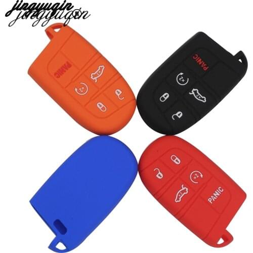 Jingyuqin Silicone Car Key Case For JEEP Grand Cherokee Dodge JCUV dart Journey Chrysler 300C Wrangler For Fiat 5 Buttons Remote