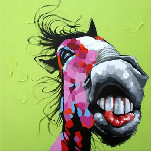 Muzagroo Art Cute Donkey Oil Painting Cool Art Painted by Hand on Canvas Art for Living Room Childrens Room Art Wall Decoration