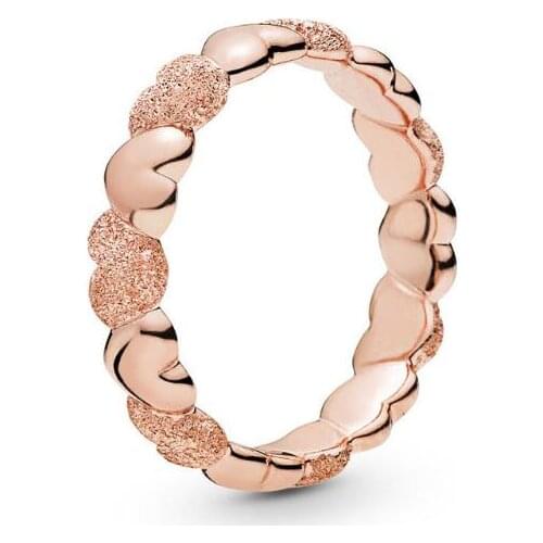 Original 925 Sterling Silver Pan Ring Rose Gold Matte Brilliance Hearts Rings For Women Wedding Party Gift Fine Jewelry