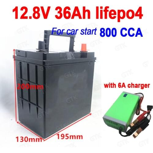 GTK 12.8V Lifepo4 12V 36Ah lithium battery no 40Ah 800A CCA Lithium iron phosphate for Start vehicle car Inverter + 6A Charger