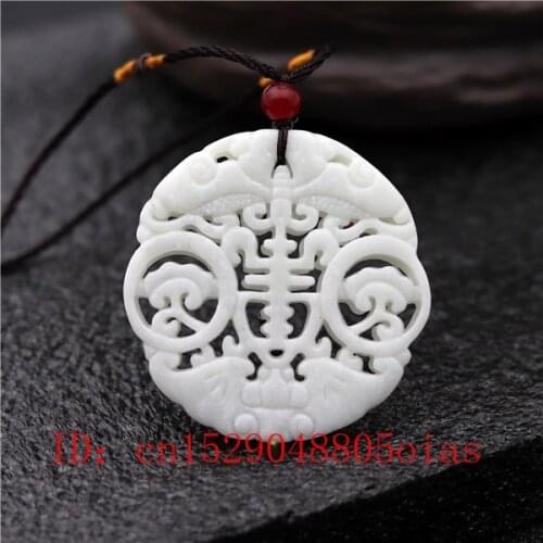 Natural White Chinese Jade Bat Pendant Necklace Fashion Charm Jewelry Double-sided Hollow Carved Amulet Gifts for Women Men