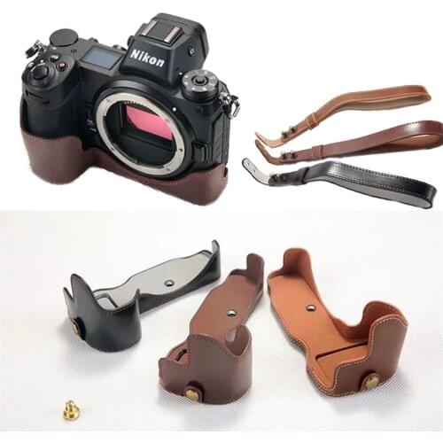 New PU Leather Camera Bag Case Half Body Cover For Nikon Z7 Camera Battery Openning Bottom Case with wrist strap