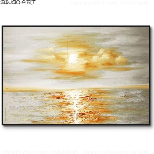 New Arrivals Hand-painted Sunset and Waves Oil Painting on Canvas Beautiful Seascape and Sunset Oil Painting for Home Decoration