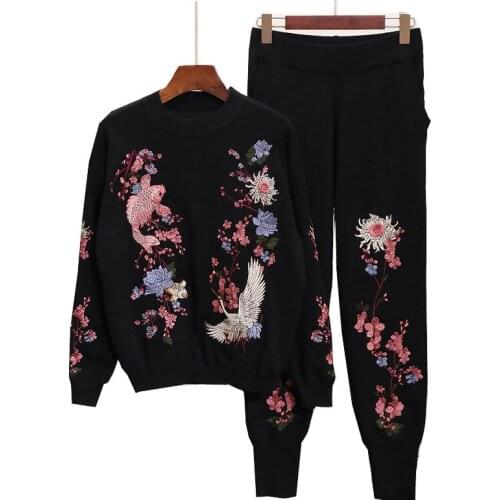 New High Quality Autumn Winter Season Women Two Piece Set Squid Embroidery Harajuku Costume Black White Two Sets Of England Styl