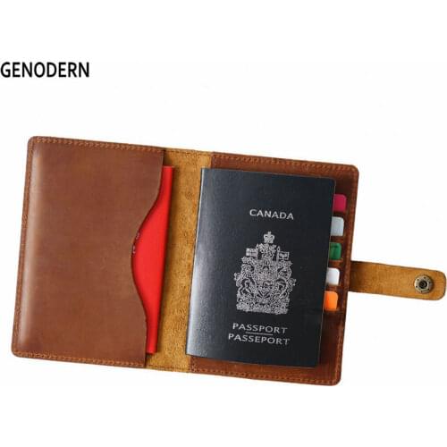 GENODERN Crazy Horse Skin Retro Passport Covers Genuine Leather Passport Bag Vintage Simple Passport Holder Travel Wallets