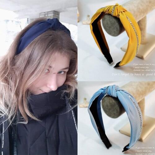 New shining Diamond Solid color Hair Hoop Women Thick cotton cloth Headband Knotted Hair Band ladies Hair Accessories FG530