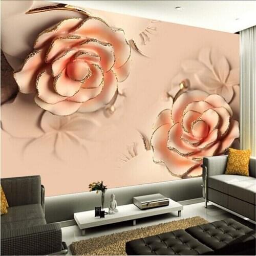 Beibehang papel de parede Custom 3D stereoscopic Romantic Pink Rose Flower marriage room TV backdrop modern living wallpaper