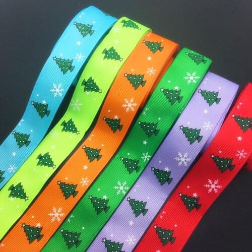 Wholesale 5 Yards 1Inch 25mm Wide Christmas tree Printed Grosgrain Ribbon Hair Bow/Christmas/wedding DIY Sewing Craft #056