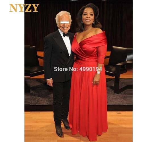 Mother of the Bride Dresses with Sleeves NYZY M242 Off Shoulder Chiffon Red Carpet Celebrity Evening Dresses Long