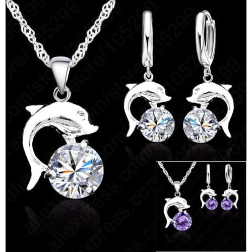 High Quality Fashion Wedding Bridal Jewelry Set For Women 925 Sterling Silver CZ Crystal Necklaces Earrings Dolphin Sets