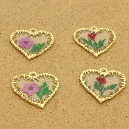 2pcs Vintage Dried Flower Heart Love Earring Charms Diy Crafts Korea Necklace Keychain Pendants Accessory For Jewelry Make