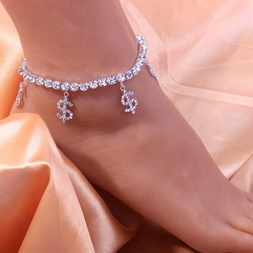 Stonefans New Beach Rhinestone Dollar Anklet Foot Chain Jewelry Cute Charm Pendant Quality Ladies Anklet Wholesale Party Gifts