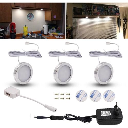 LED Under Cabinet Puck Lights 12V Linkable Puck Lights with Power Supply for Kitchen Closet Counter Showcase Display